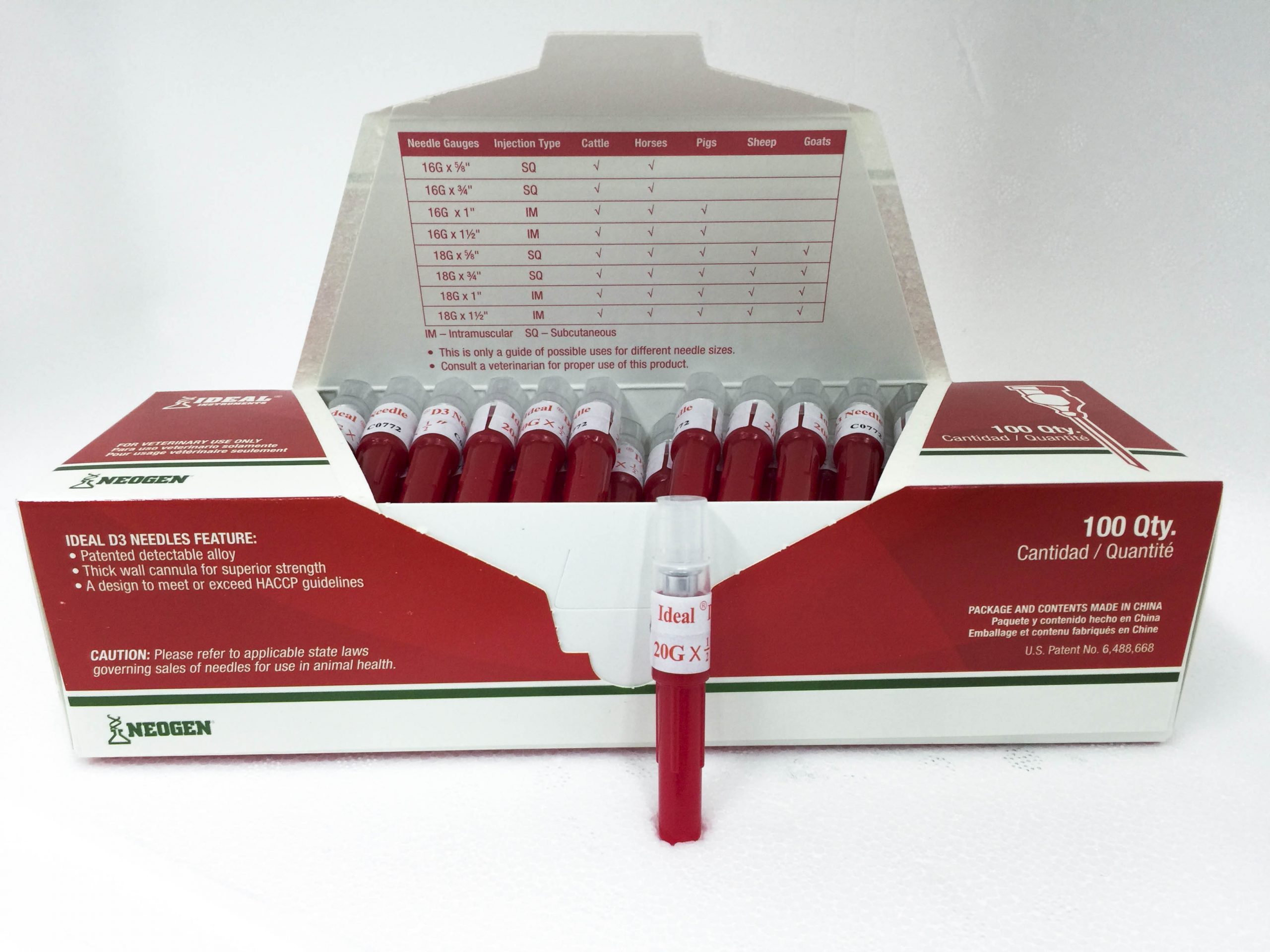 Needles Ideal CVD3 (Detectable) 20G x 0.5" [100 Pack] Country Vet