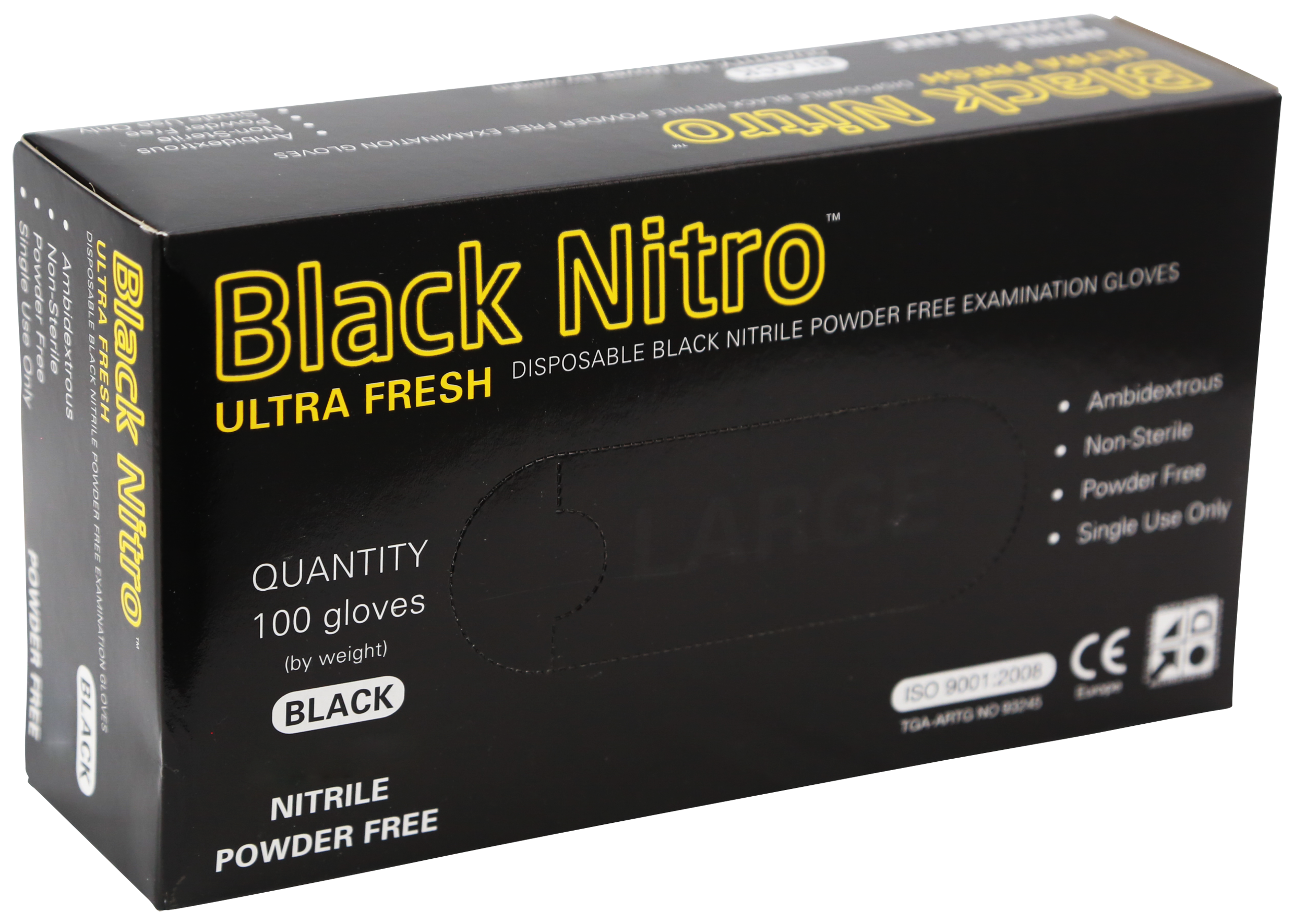 Gloves Black Lightning XLGE Nitrile Powder Free [100 Pack] Country Vet