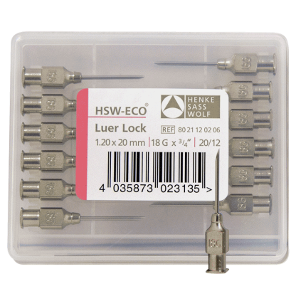 Needles - HSW-ECO Luer Lock Stainless Steel - 18G x 3/4" [12 Pack]