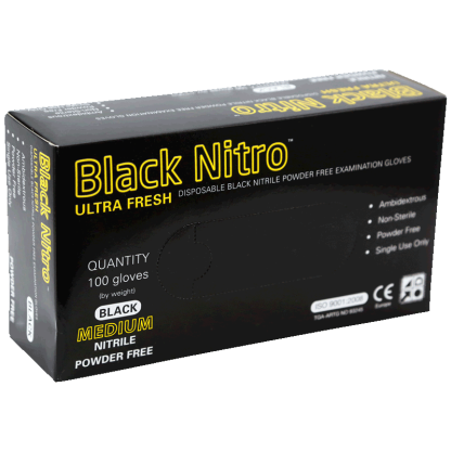 Gloves - Black Lightning MED Nitrile Powder Free [100 Pack]