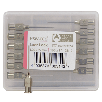 Needles - HSW-ECO Luer Lock Stainless Steel - 18G x 1" [12 Pack]