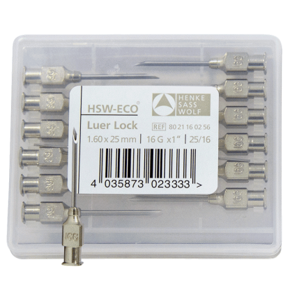 Needles - HSW-ECO Luer Lock Stainless Steel - 16G x 1" [12 Pack]