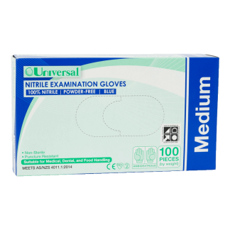 Gloves - Universal - Nitrile Powder Free Medium [100 Pack]
