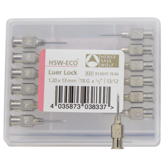 Needles - HSW-ECO Luer Lock Stainless Steel - 18G x 0.5" [12 Pack]