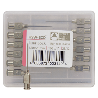 Needles - HSW-ECO Luer Lock Stainless Steel - 18G x 1" [12 Pack]